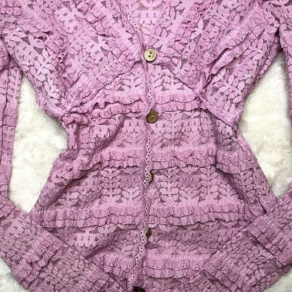 Pink Ruffle Lace Coquette Long Sleeve Top - Picture 3 of 7